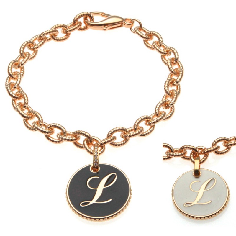bracciale con lettera l in bronzo e smalto