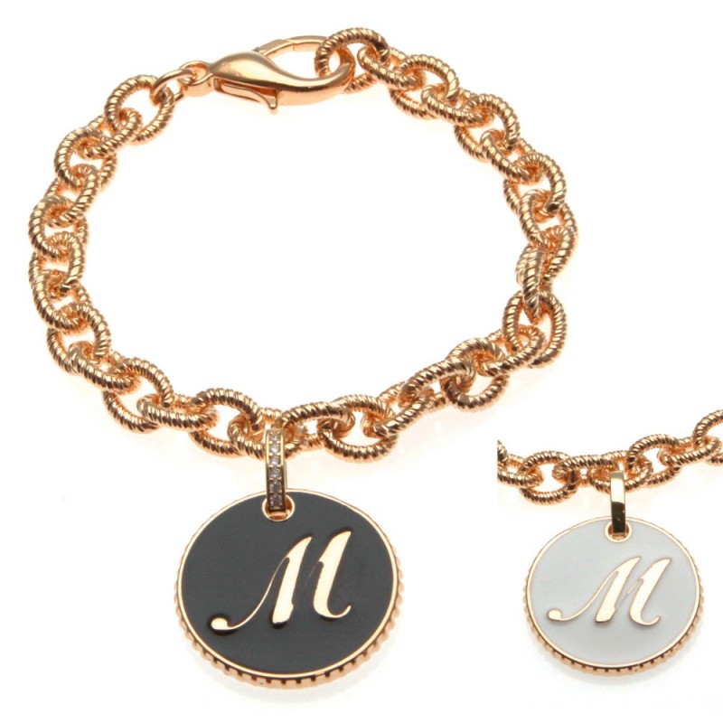 bracciale con lettera m in bronzo e smalto