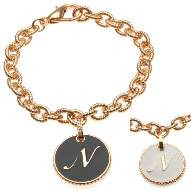 bracciale con lettera n in bronzo e smalto