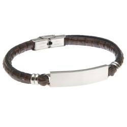 bracciale uomo in pelle con piastra in acciaio per incisione