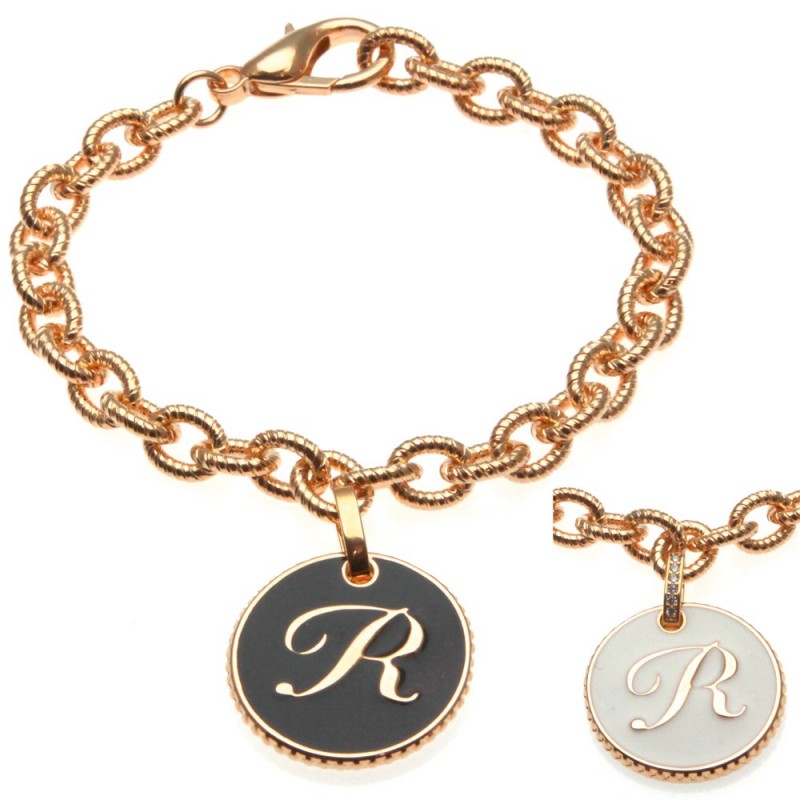 bracciale con lettera r in bronzo e smalto