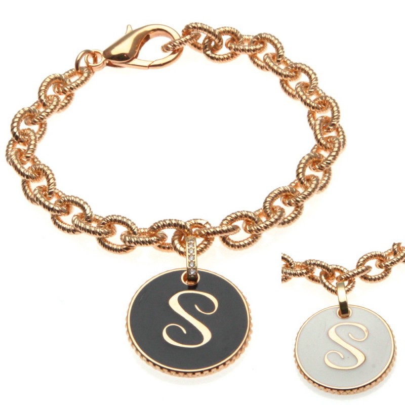 bracciale con lettera s in bronzo e smalto