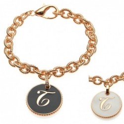bracciale con lettera t in bronzo e smalto