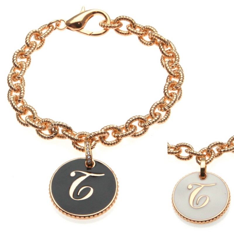bracciale con lettera t in bronzo e smalto