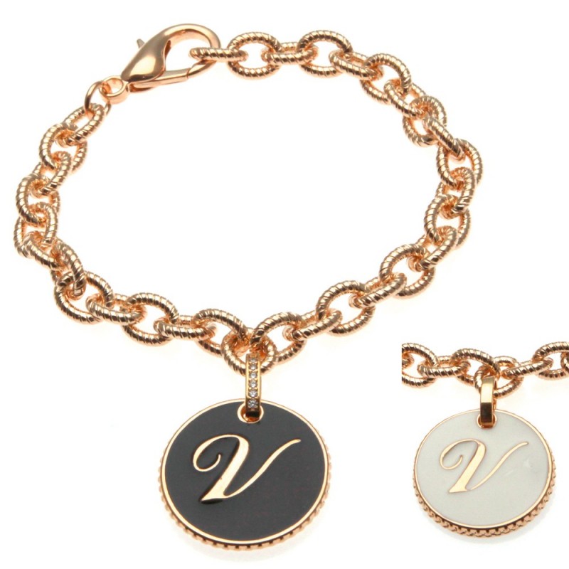 bracciale con lettera v in bronzo e smalto