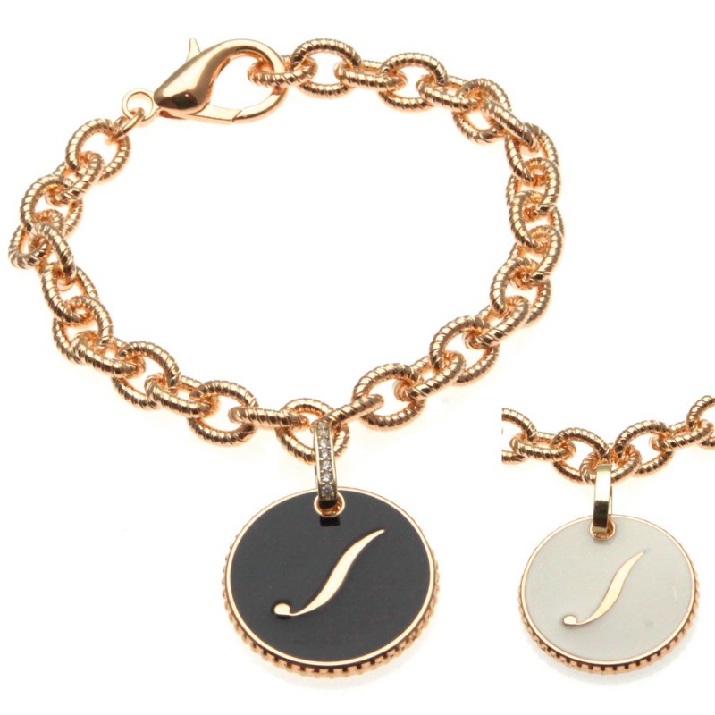 bracciale con lettera j in bronzo e smalto