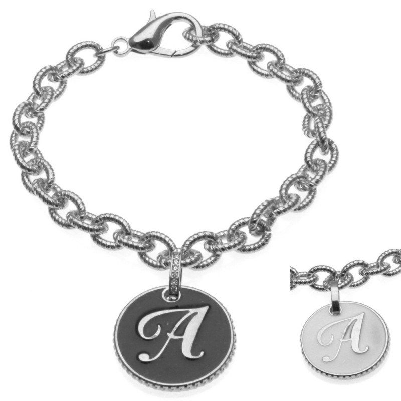 bracciale con lettera a in bronzo e smalto