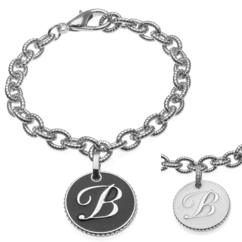 bracciale con lettera b in bronzo e smalto