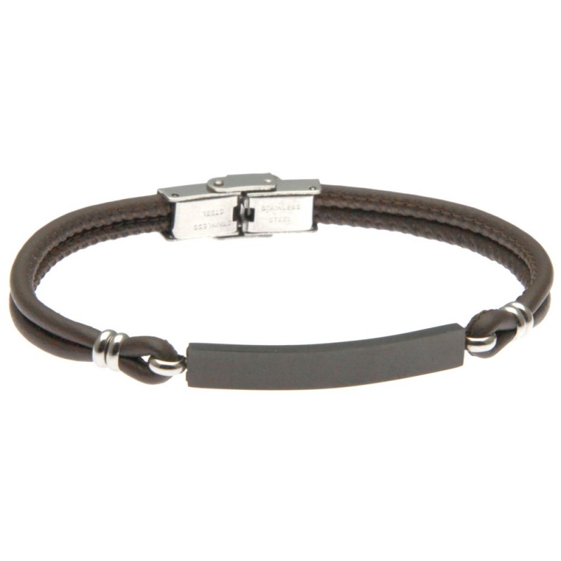 bracciale uomo con piastra in acciaio per incisione e pelle