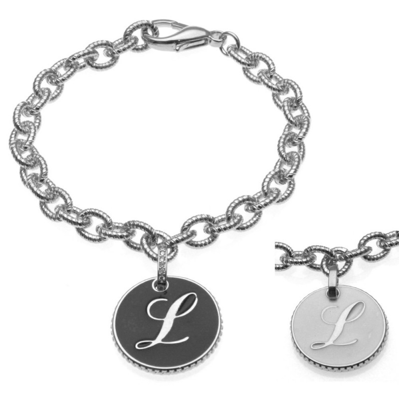 bracciale con lettera l in bronzo e smalto