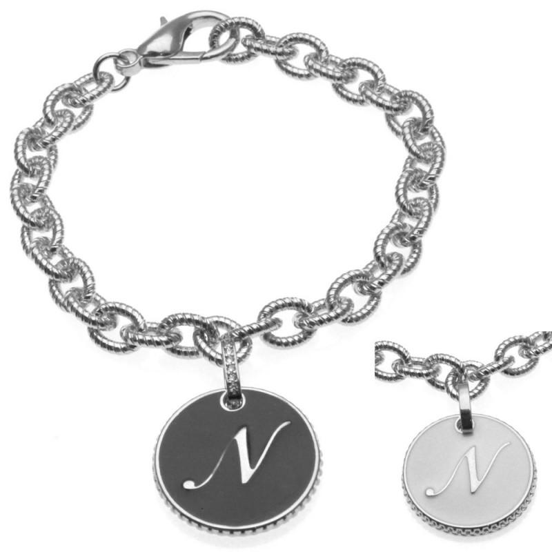 bracciale con lettera n in bronzo e smalto