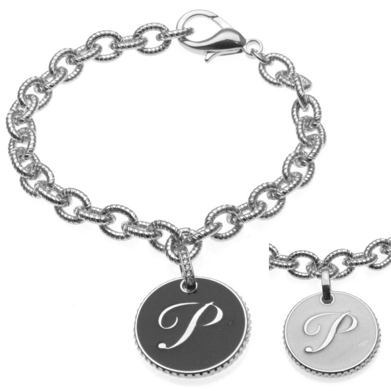 bracciale con lettera p in bronzo e smalto
