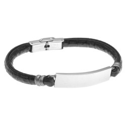 bracciale uomo con piastra in acciaio per incisione e pelle