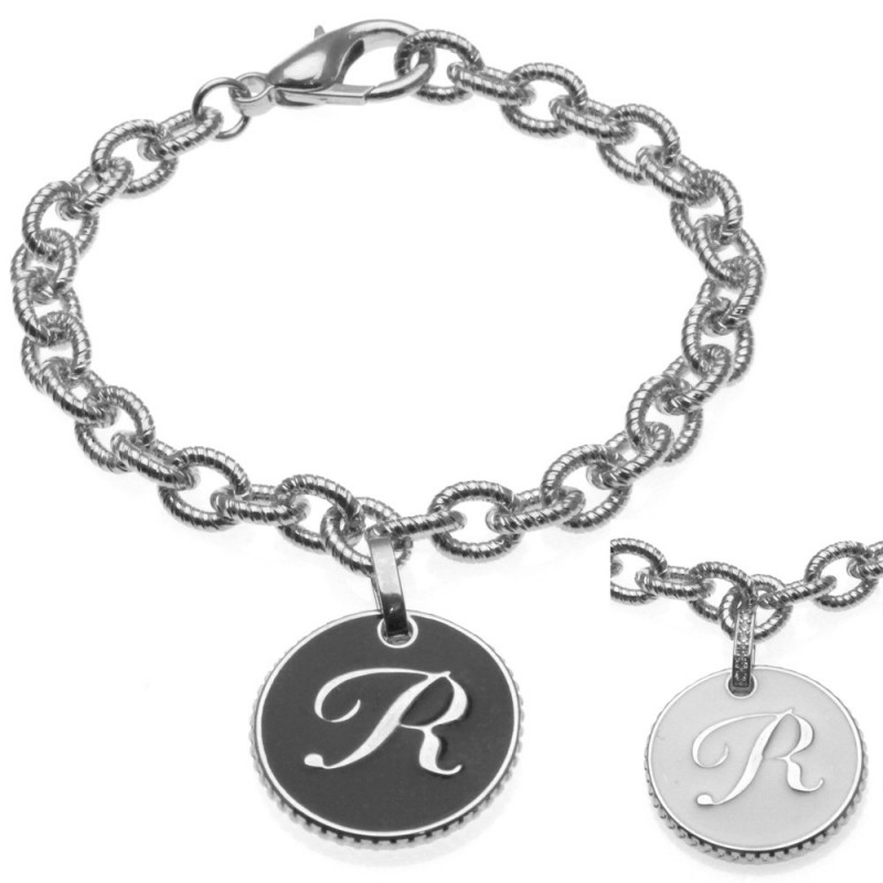 bracciale con lettera r in bronzo e smalto