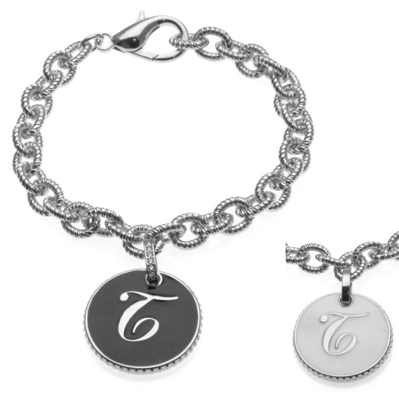 bracciale con lettera t in bronzo e smalto