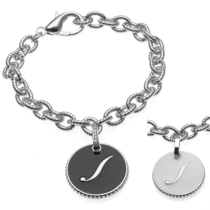 bracciale con lettera j in bronzo e smalto
