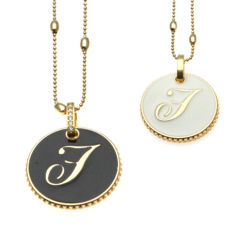 collana con lettera f in bronzo e smalto
