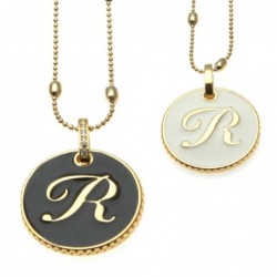 collana con lettera r in bronzo e smalto