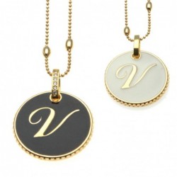 collana con lettera v in bronzo e smalto
