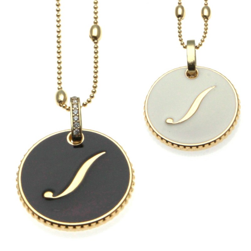 collana con lettera j in bronzo e smalto