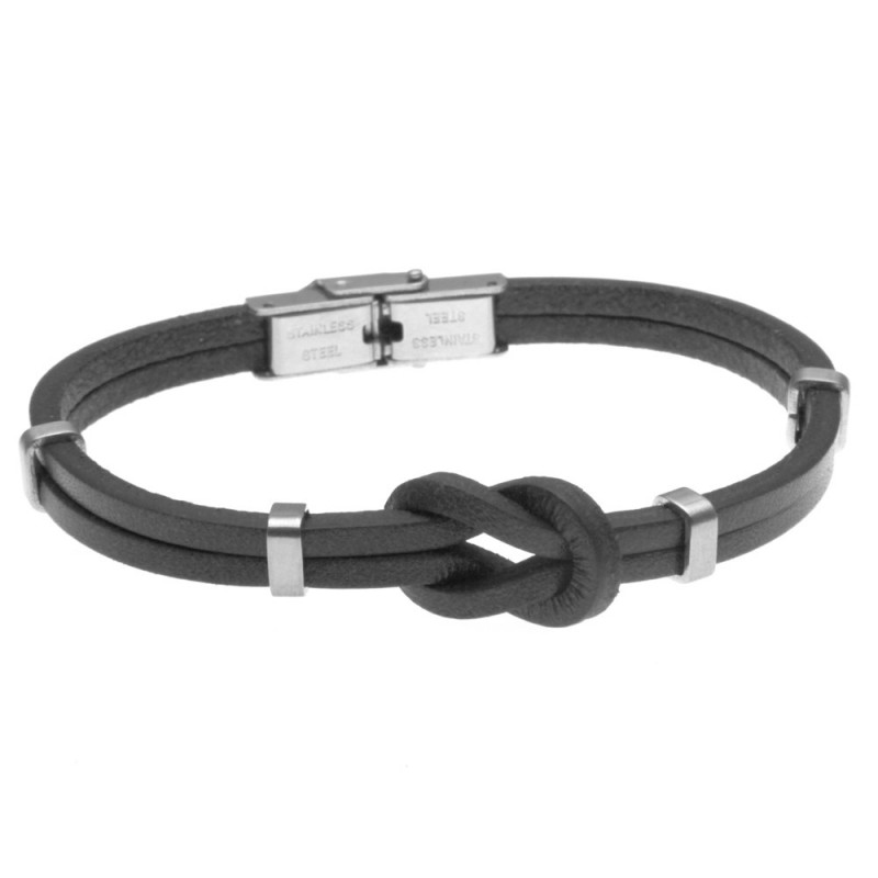 bracciale in pelle uomo nodo marino elementi in acciaio