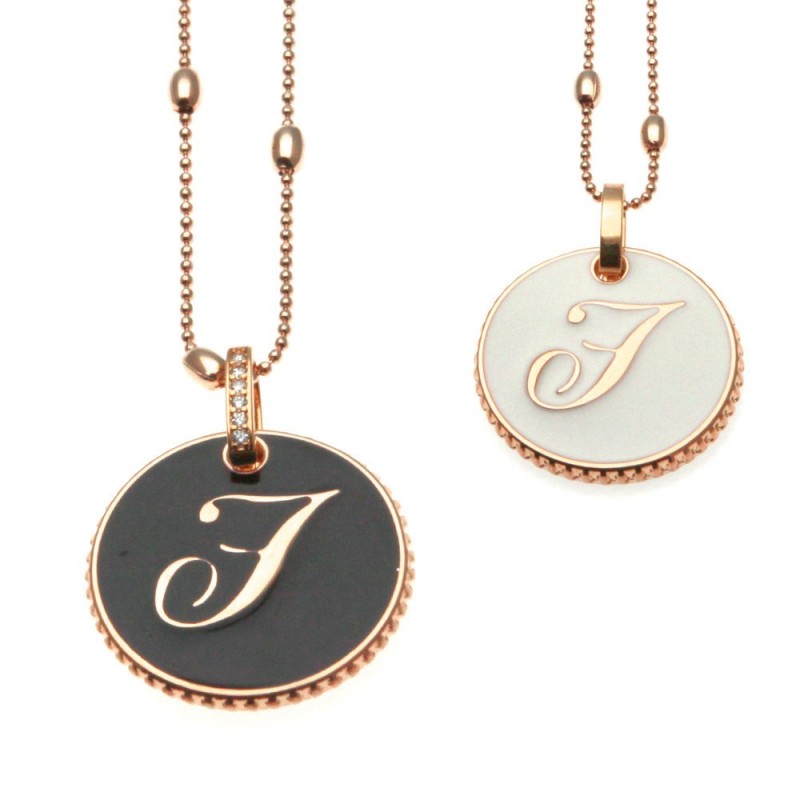collana con lettera f in bronzo e smalto