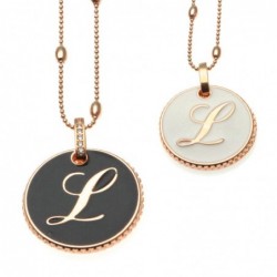 collana con lettera l in bronzo e smalto
