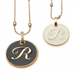 collana con lettera r in bronzo e smalto