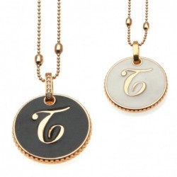 collana con lettera t in bronzo e smalto