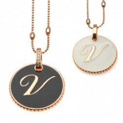 collana con lettera v in bronzo e smalto