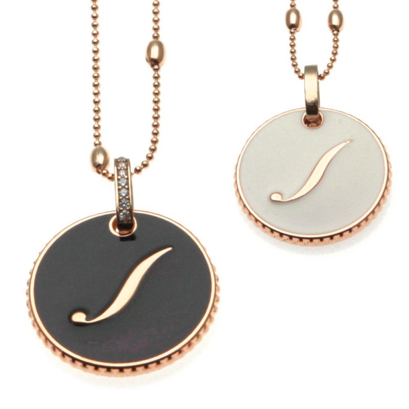 collana con lettera j in bronzo e smalto