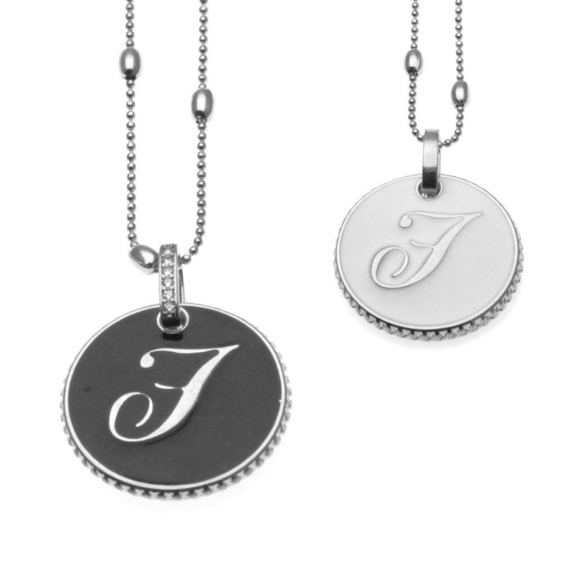 collana con lettera f in bronzo e smalto
