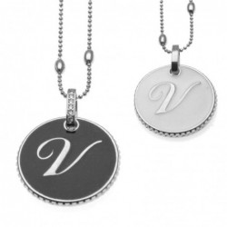 collana con lettera v in bronzo e smalto