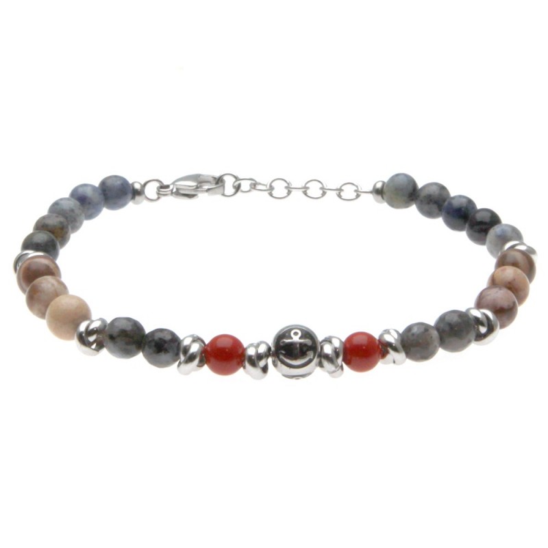 bracciale uomo con ancora e pietre dure