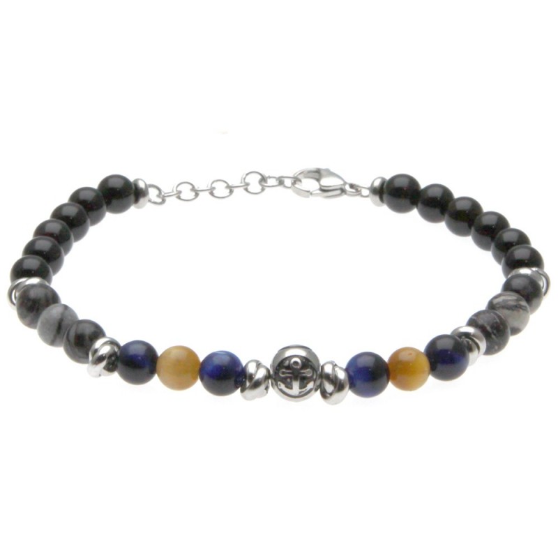 bracciale uomo con ancora e pietre dure