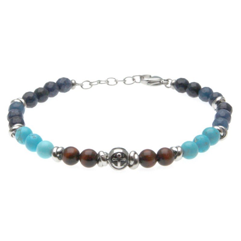 bracciale uomo con ancora e pietre dure