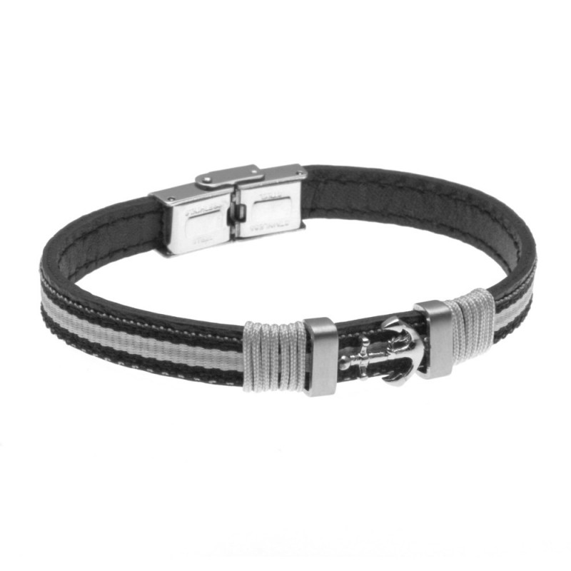 bracciale uomo con ancora in acciaio pelle e tessuto