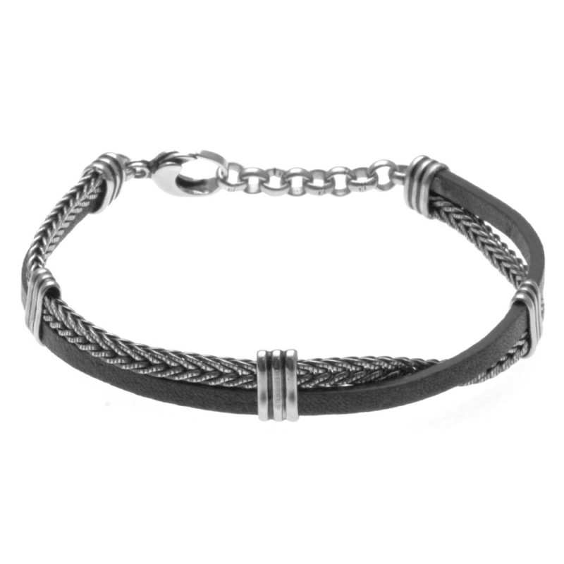 bracciale uomo pelle e acciaio
