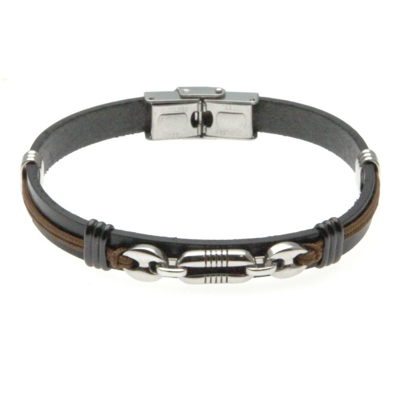 bracciale uomo in acciaio e pelle