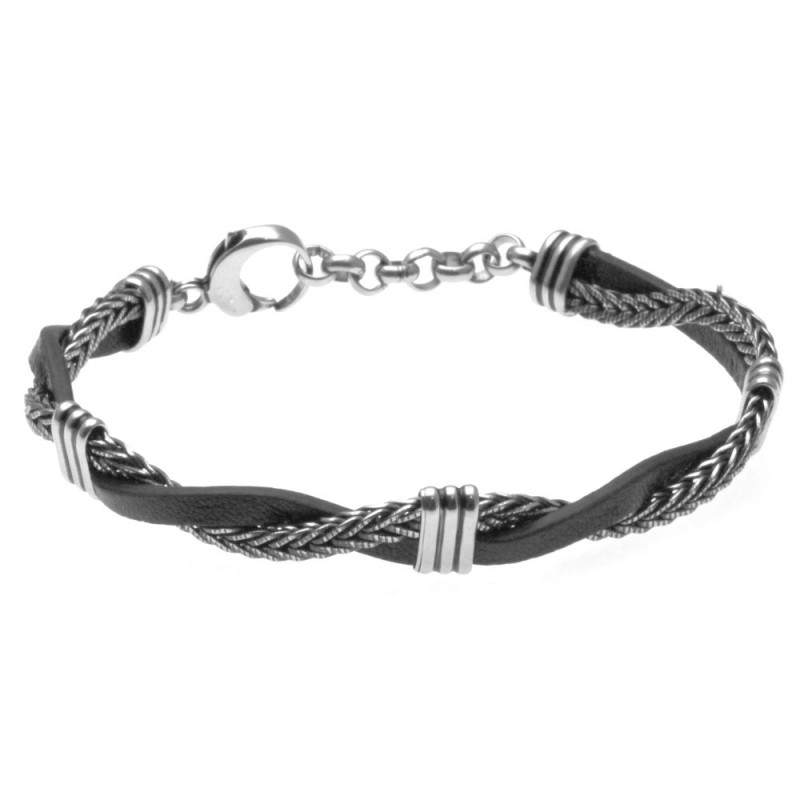 bracciale uomo acciaio e pelle