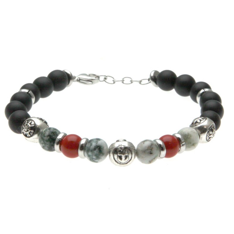 bracciale uomo simboli marinari acciaio e pietre