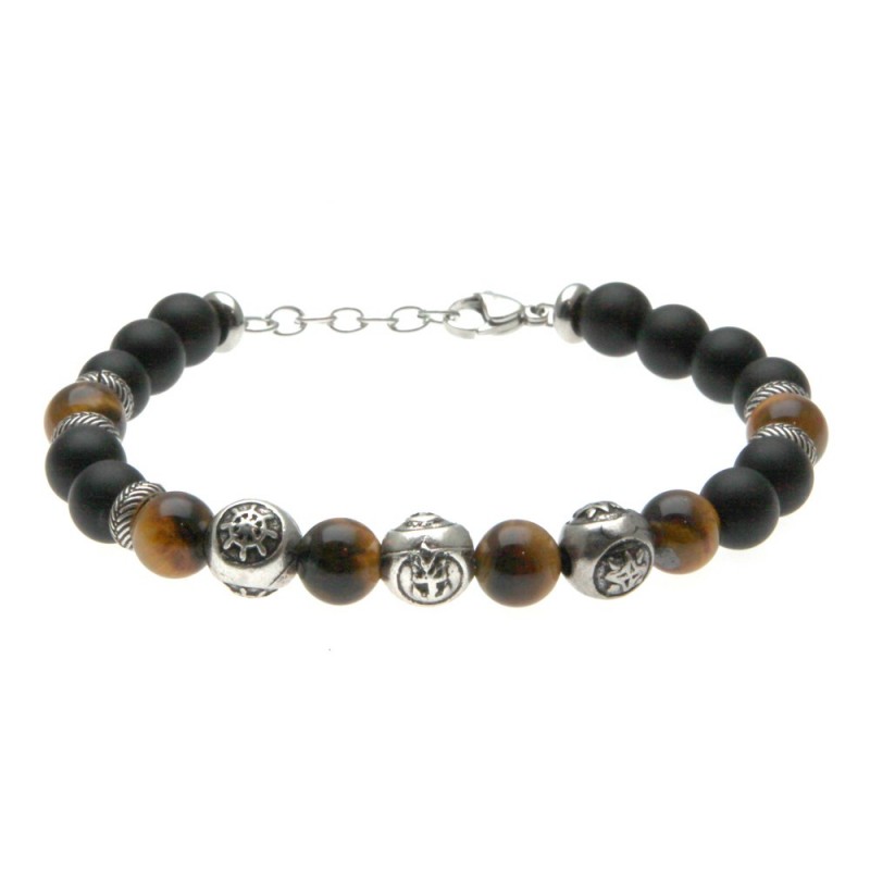 bracciale uomo simboli marinari acciaio e pietre