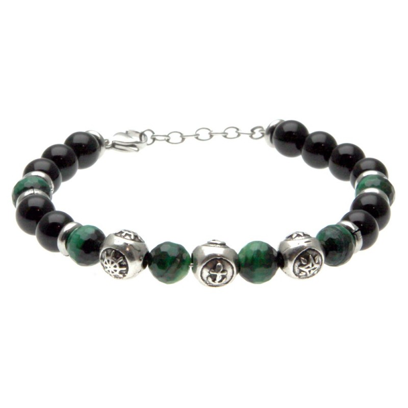bracciale uomo simboli marinari acciaio e pietre