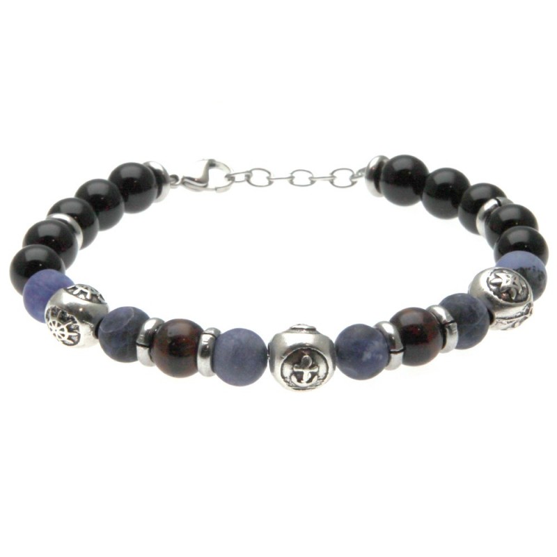 bracciale uomo simboli marinari acciaio e pietre