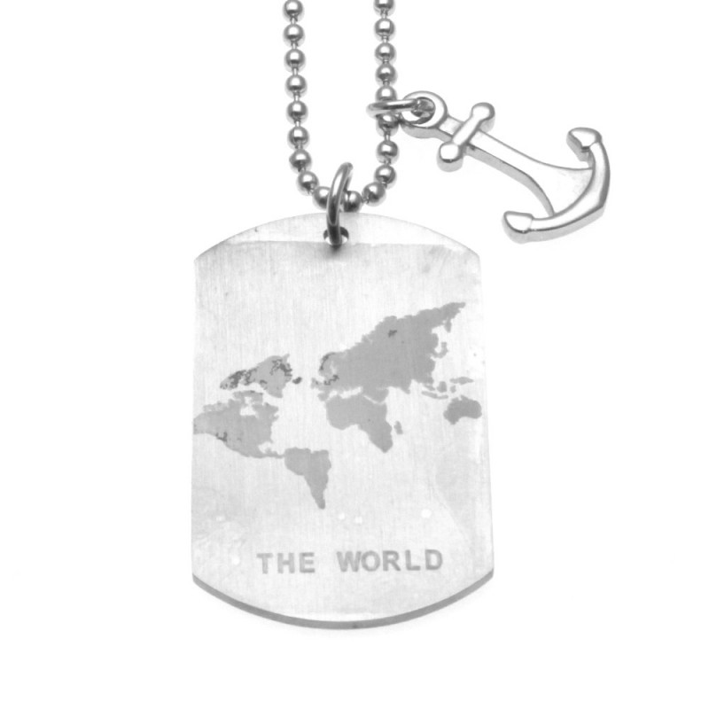 collana piastra uomo mondo con ancora