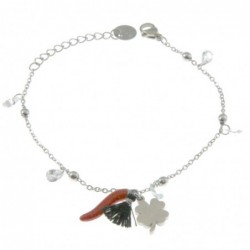 bracciale donna con corno rosso e quadrifoglio