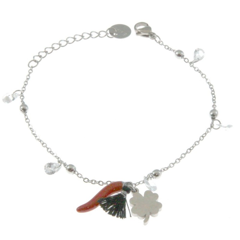 bracciale donna con corno rosso e quadrifoglio