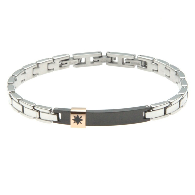 bracciale uomo con rosa dei venti in acciaio