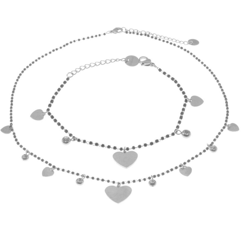 Parure donna collana bracciale con cuori
