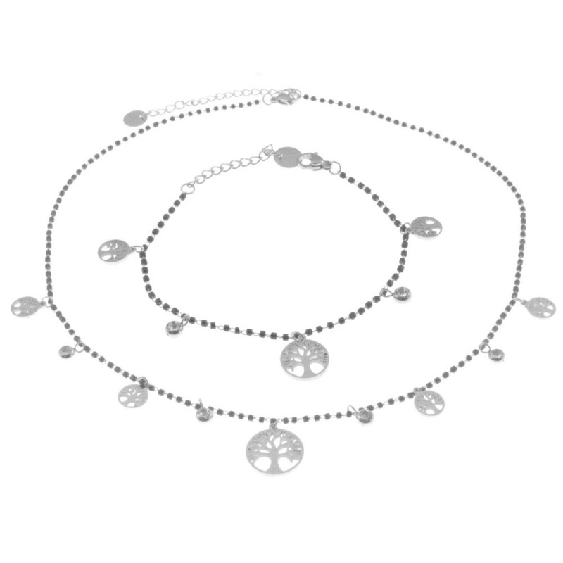 Parure donna collana bracciale con albero della vita
